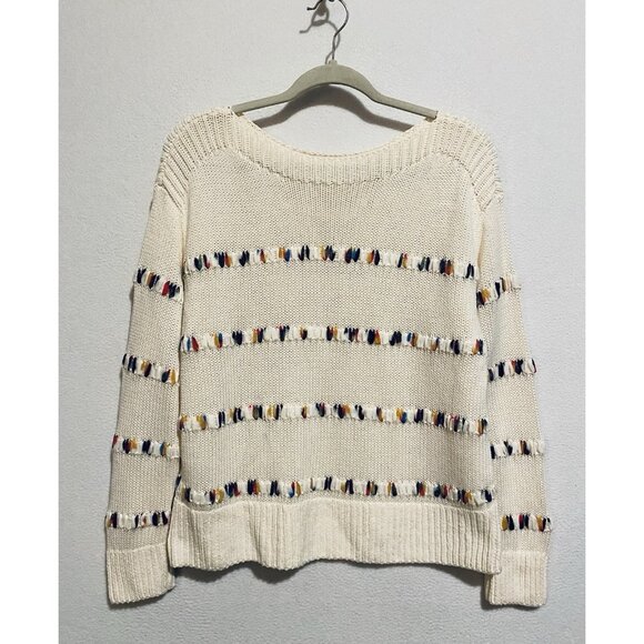Lou and Grey Sweater Womens Medium Ivory Rainbow Yarn Stich Textured Cropped - Picture 2 of 8